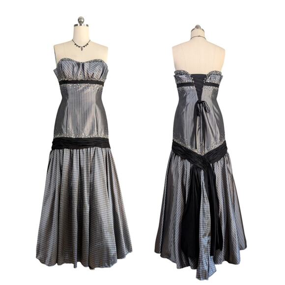 Flirt Dresses & Skirts - Vintage Flirt Prom Dress Maxi Gown 10 Silver Gray Y2K Corset Fairy Goth Glam